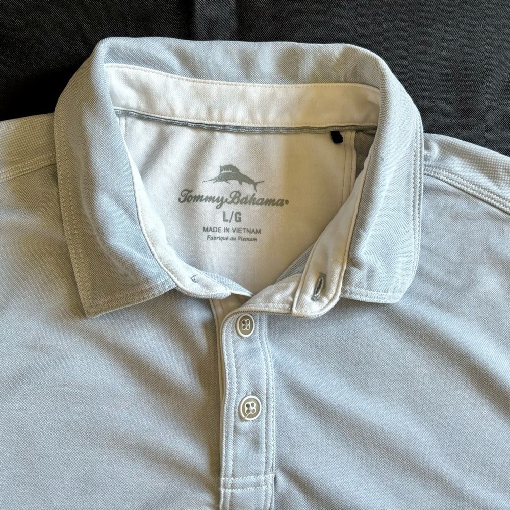 Tommy Bahama Size Large Shirt Polo Mens Light Blue Short Sleeve - Picture 5 of 6